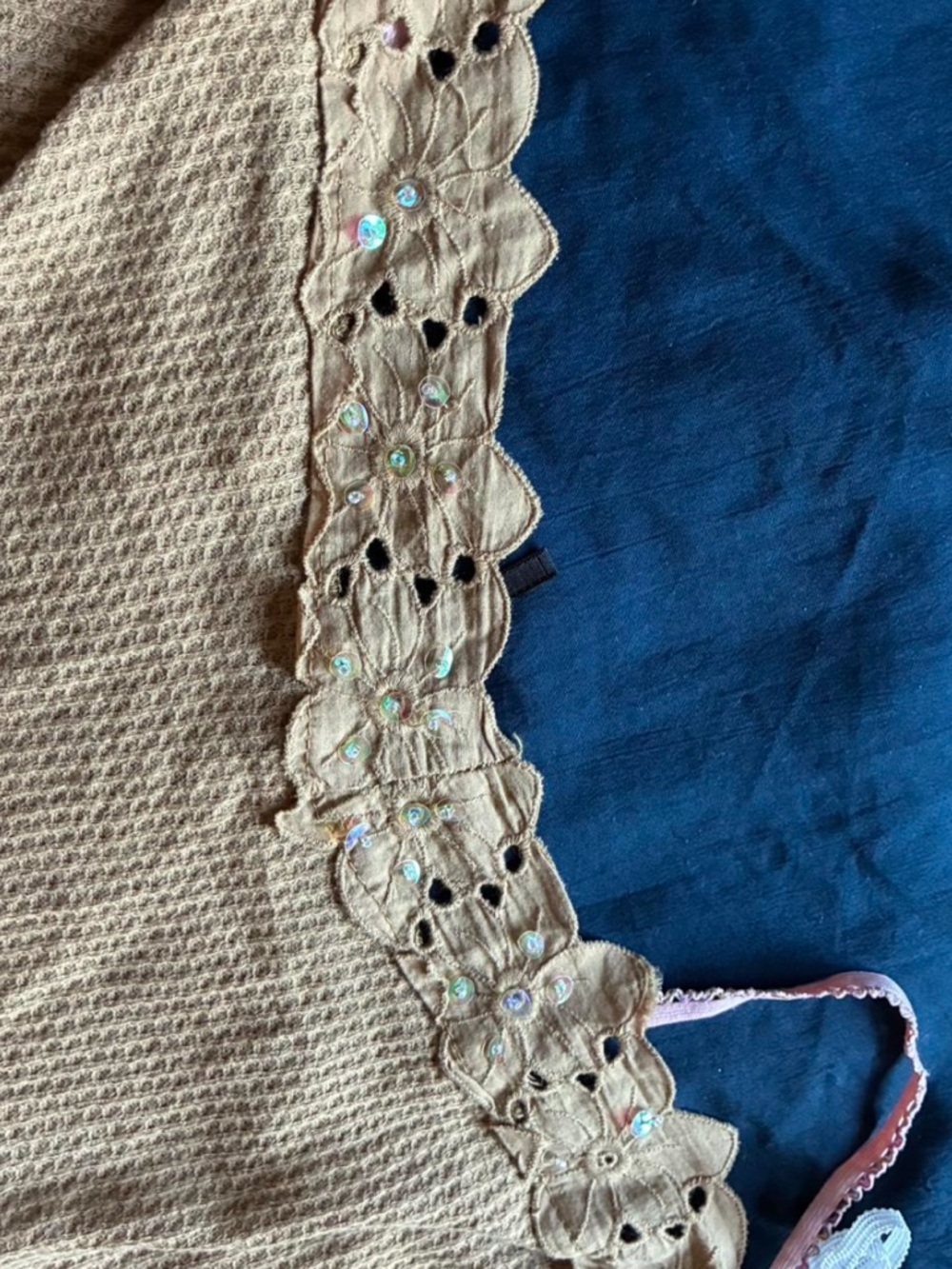 Chloe K Mustard Waffle-Knit Lace-Trim Cami - Picture 4 of 5